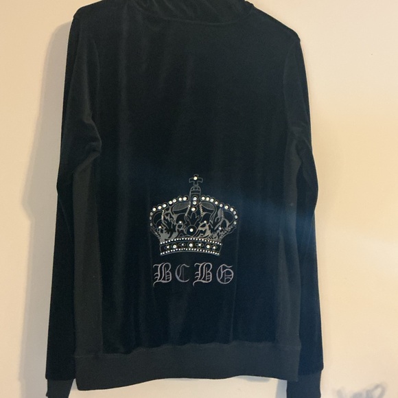 BCBGMAXAZRIA Black Velour Zip Hoodie | XL | Crown Graphic | Luxe Y2K - Picture 6 of 10
